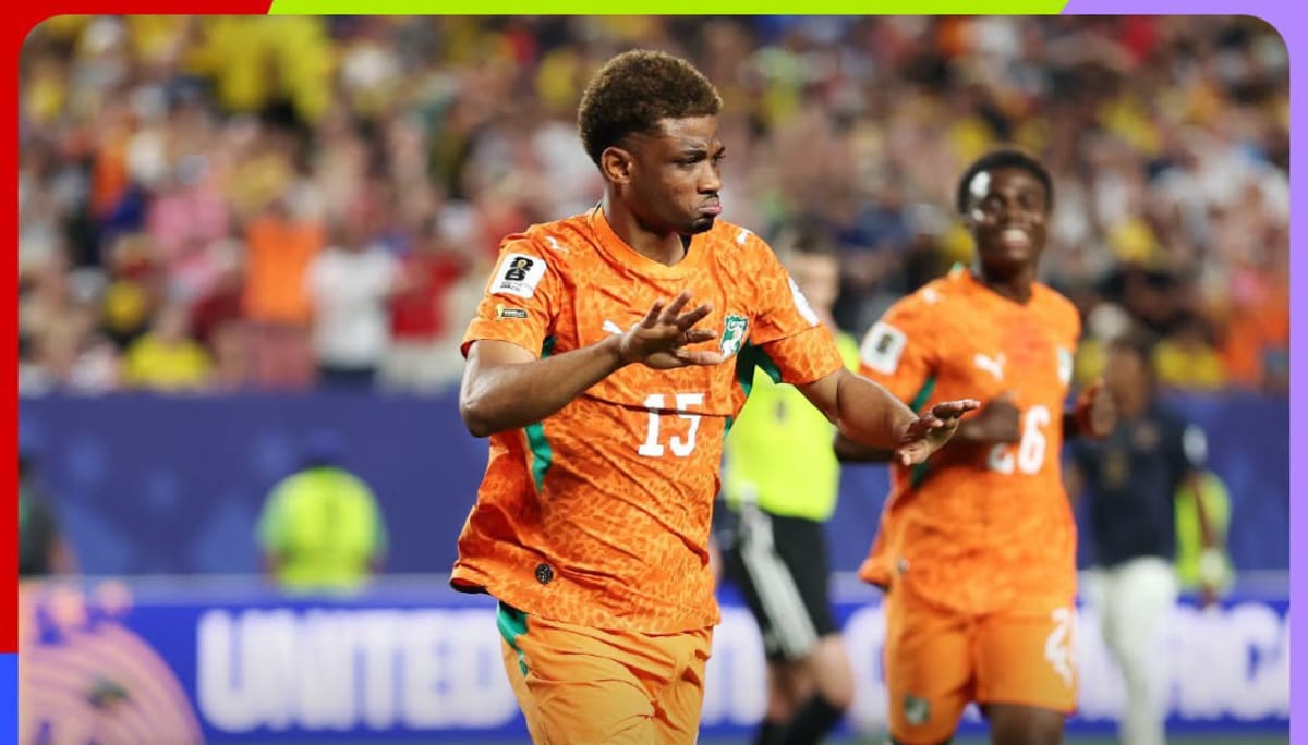 Amad Diallo celebrates scoring the winning goal for Côte d'Ivoire against Ecuador at 2026 World Cup