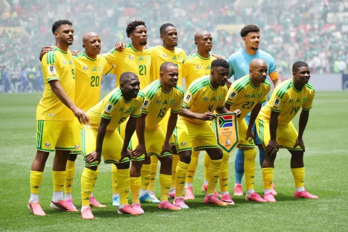 South African defender Ime Okon in national team jersey during 2026 FIFA World Cup match