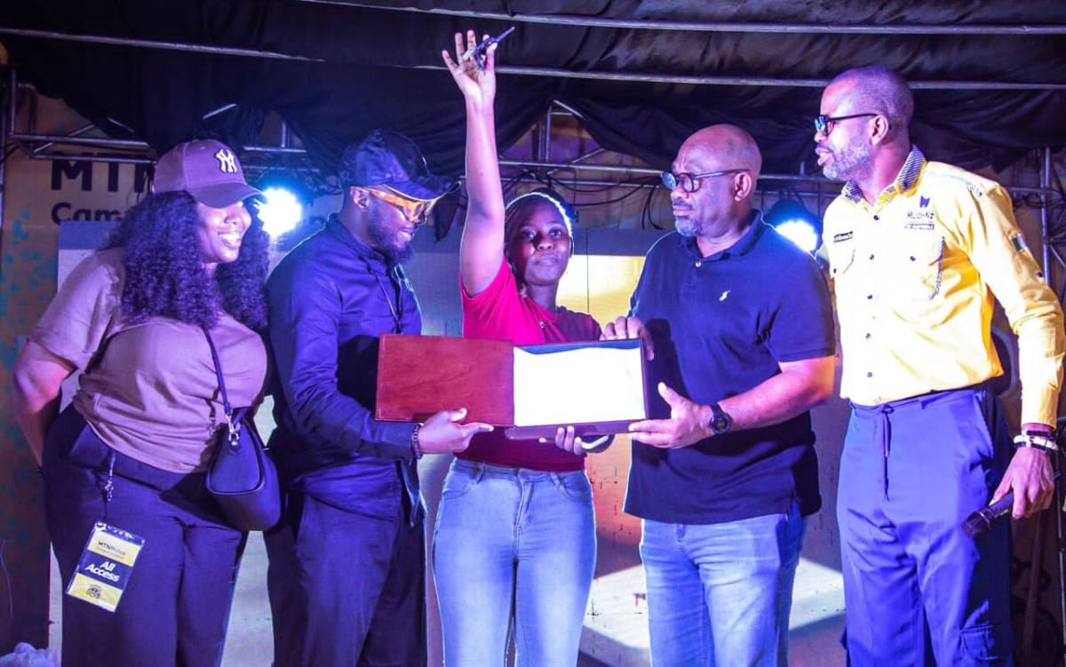 Nigerian nursing student Joyce Obarakpor celebrating after winning car at university campus event