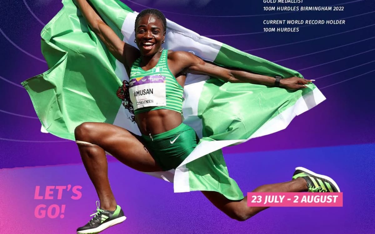 Nigerian athletes in green and white ceremonial uniforms at Commonwealth Games opening ceremony in Glasgow