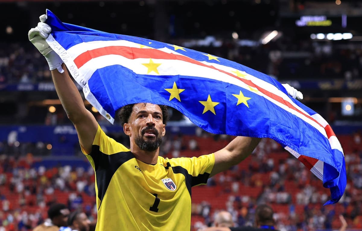 Cape Verde goalkeeper Vozinha making a save against Argentina during World Cup match