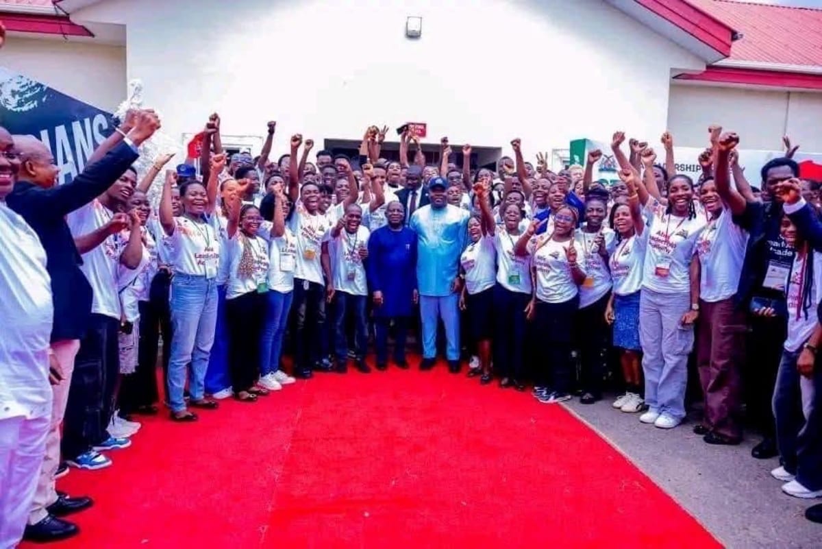 Young Nigerian students in classroom setting during leadership training program in Abia State