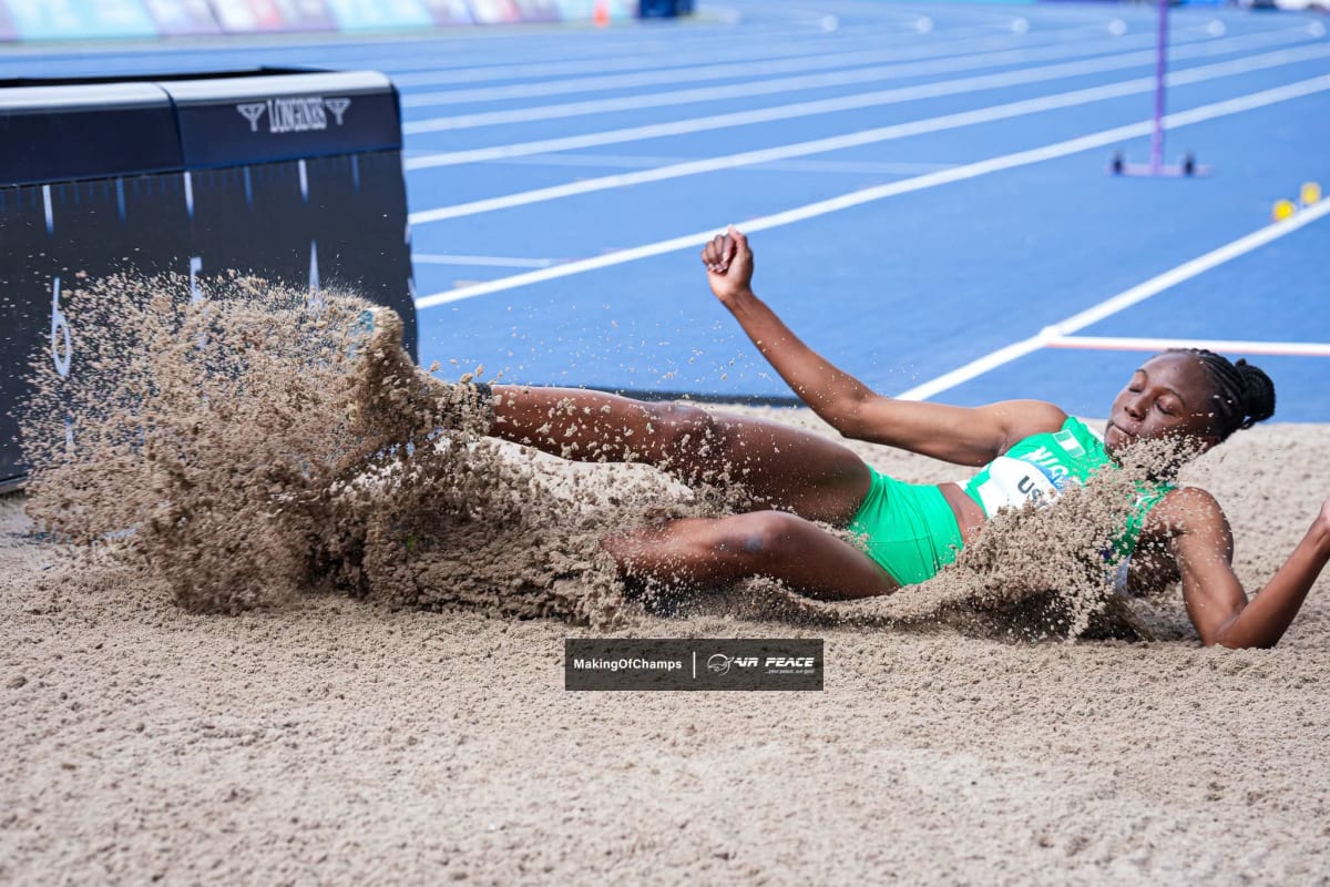 Ruth Usoro competing in long jump at the Commonwealth Games in Glasgow, Scotland