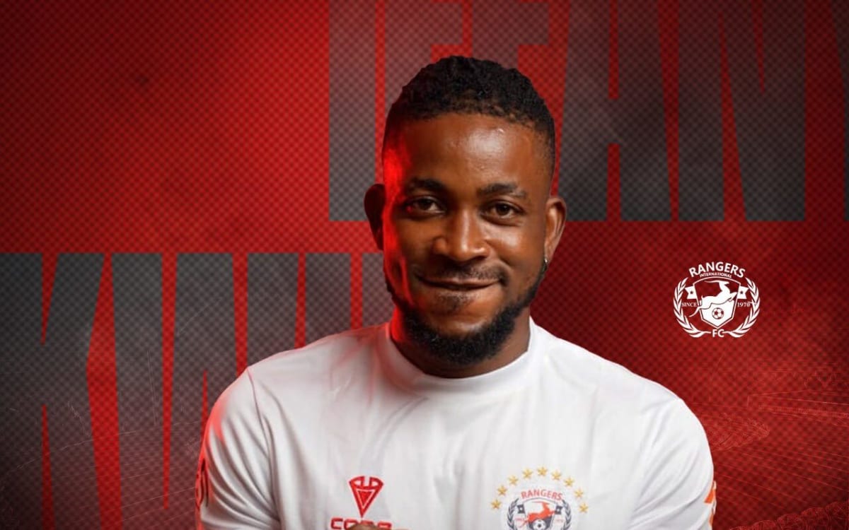 Young Nigerian footballer Ifeanyi Okechukwu in Rangers International white and red jersey celebrating