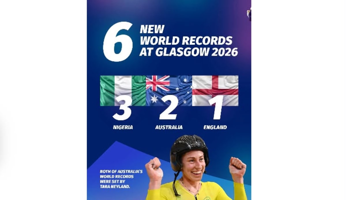 Nigerian para-powerlifter celebrates after breaking world record at Glasgow Commonwealth Games venue