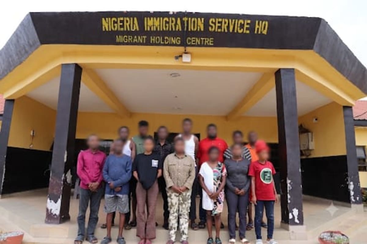 Nigerian immigration officials conducting operation to rescue human trafficking victims and arrest suspects