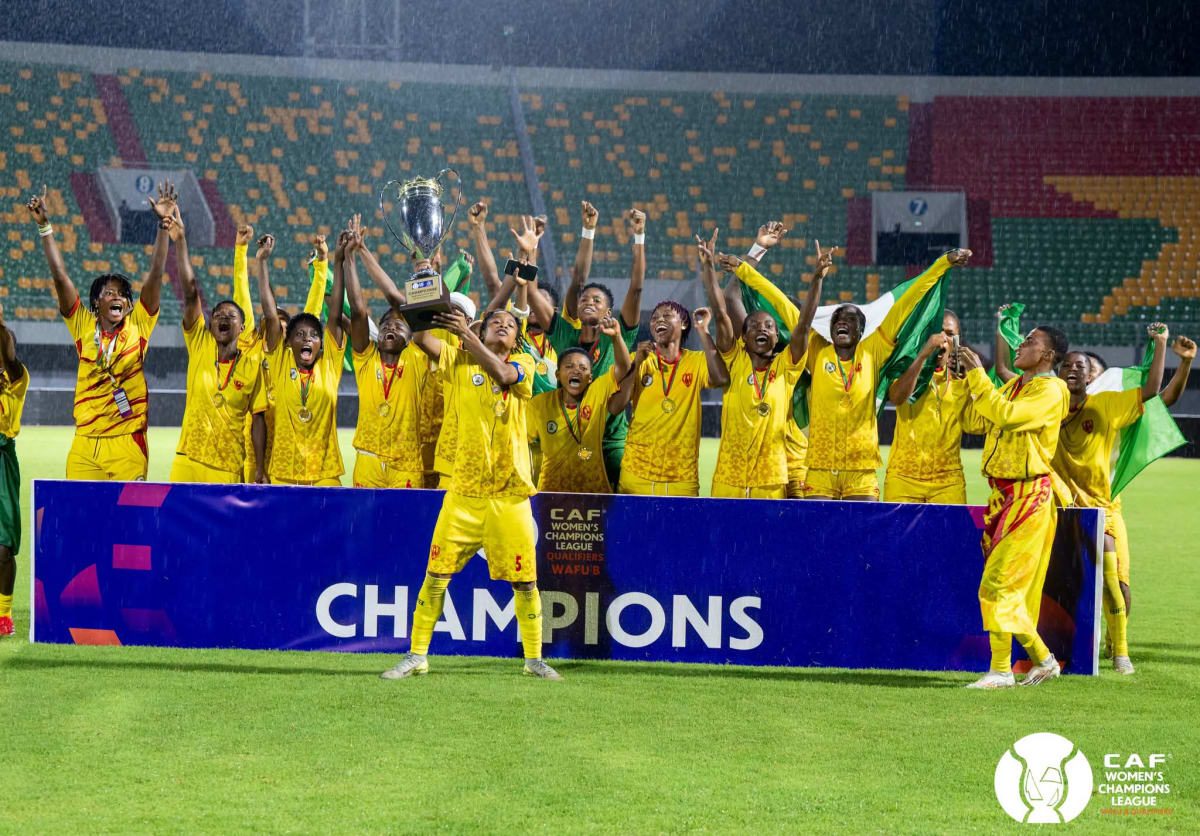 Edo Queens women's football team celebrating their WAFU-B championship title victory in Burkina Faso