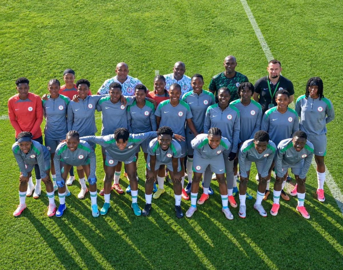 Nigeria's Falconets women's soccer team training on field during practice session in Poland