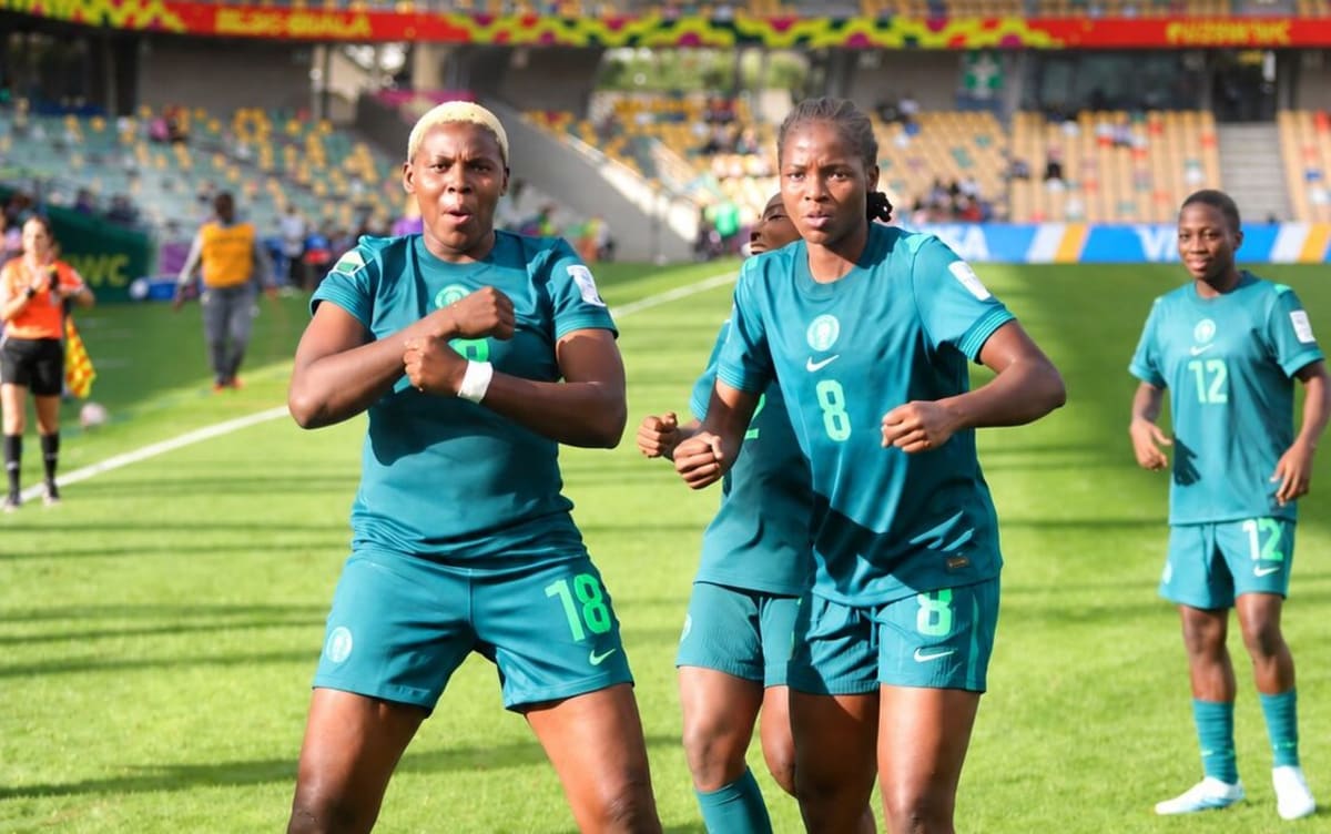 Nigeria's Falconets women's football team celebrating their World Cup victory over England