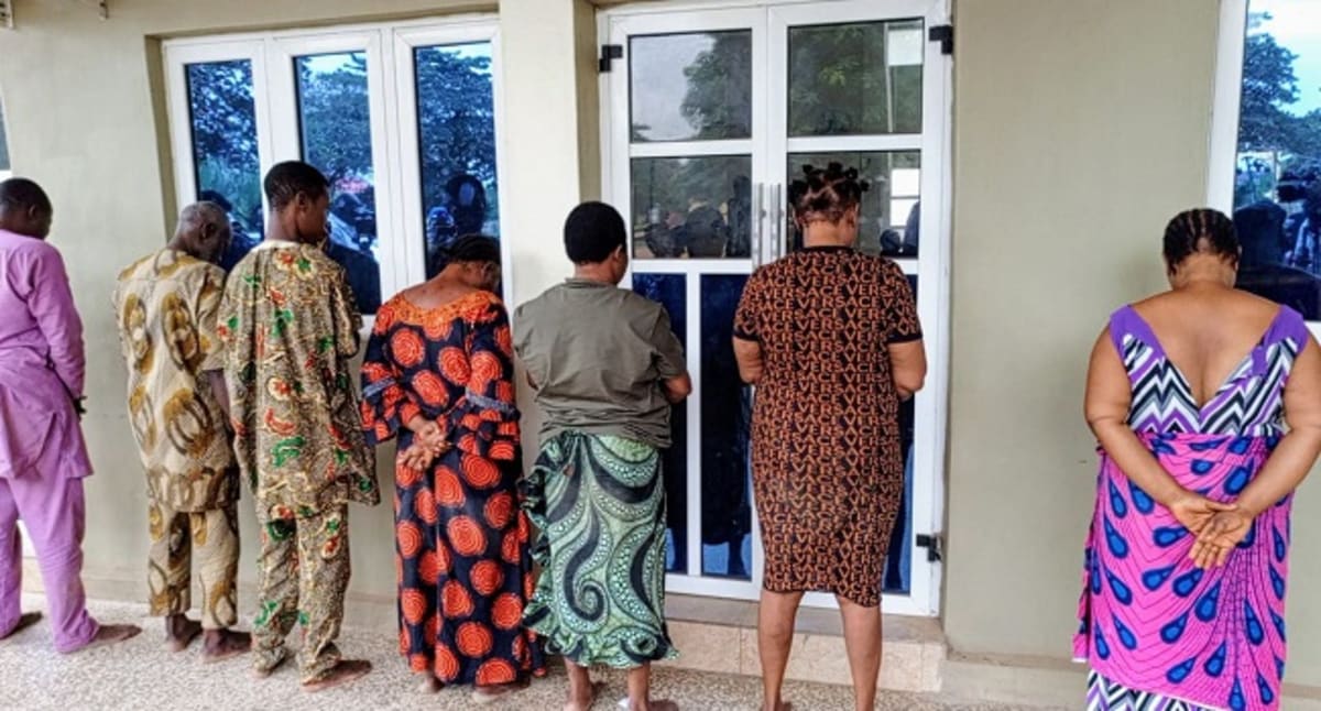 ** Rescued children standing together after being freed by Nigerian police investigators