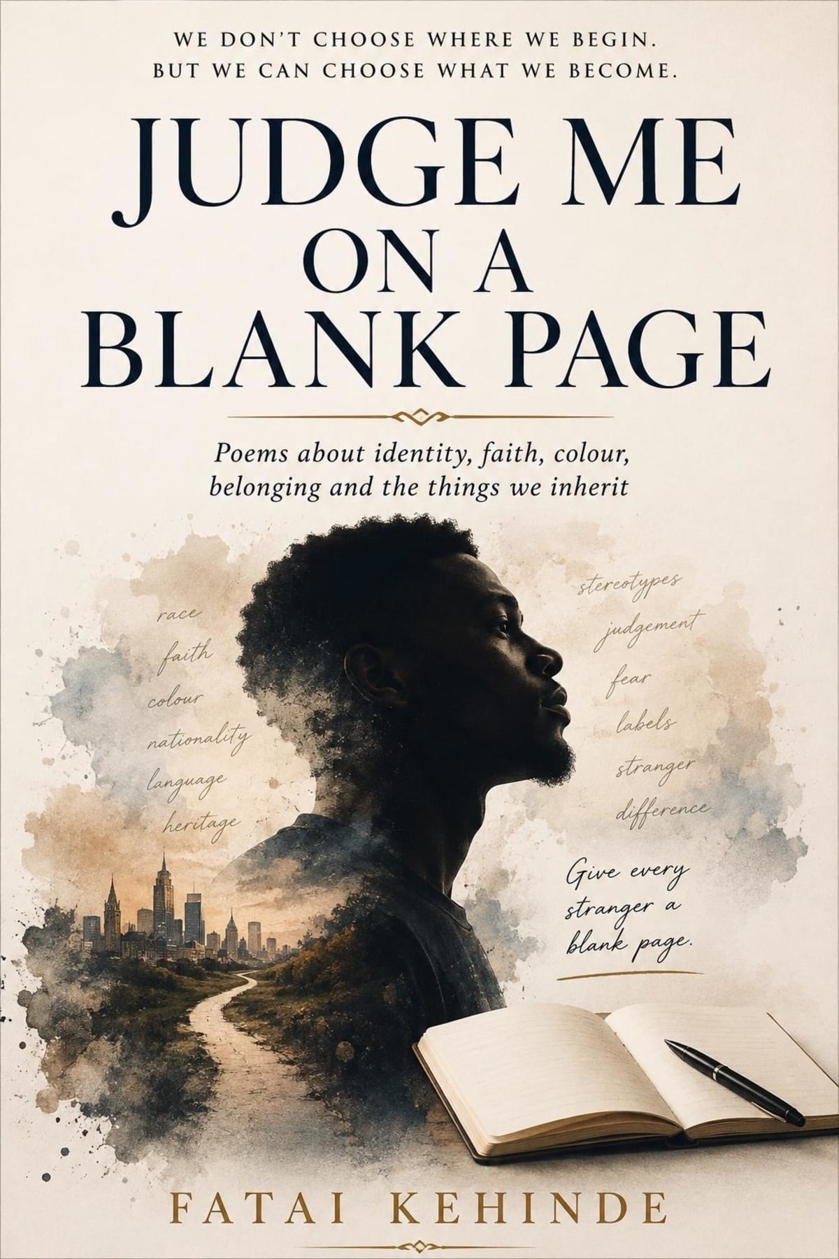 ** Open book of poetry with pages displaying short, direct lines of verse on white paper