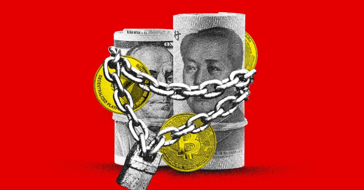 Digital graphic showing cryptocurrency blockchain connections being disrupted by law enforcement action