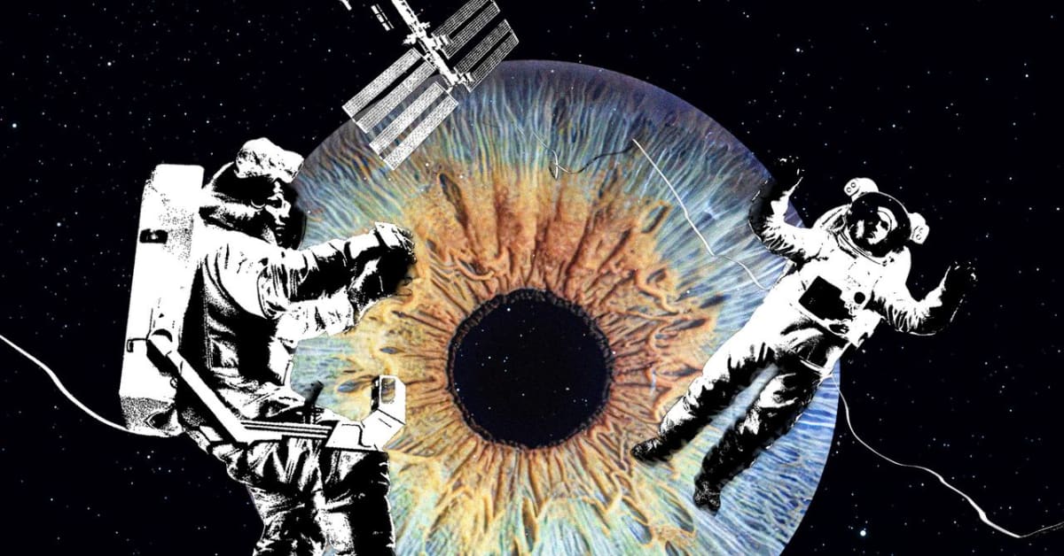 Compact quantum eye scanner device smaller than a coin for astronaut vision monitoring