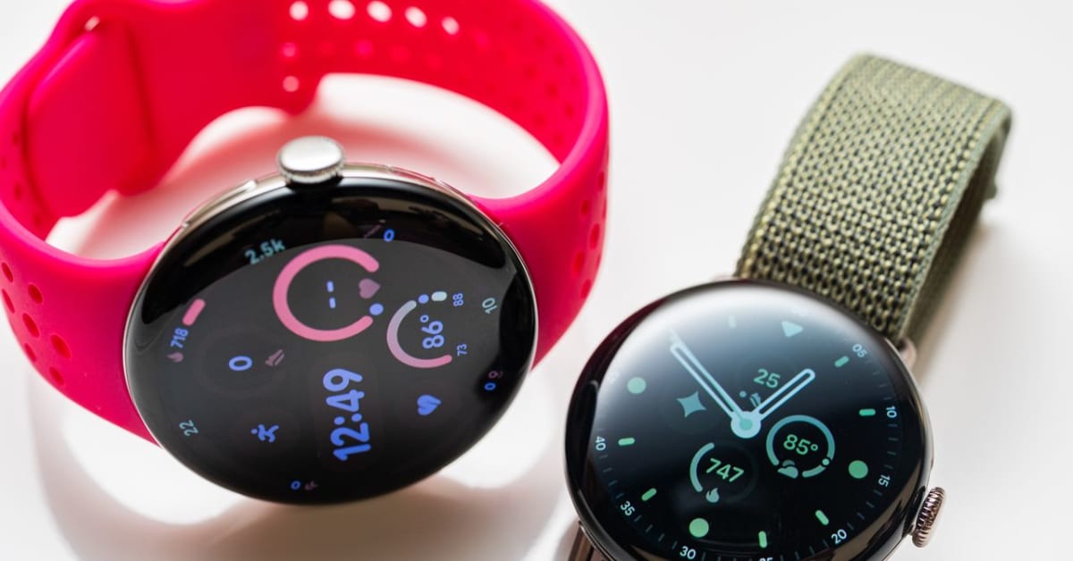 Person wearing Google Pixel Watch 5 on wrist showing health monitoring display screen