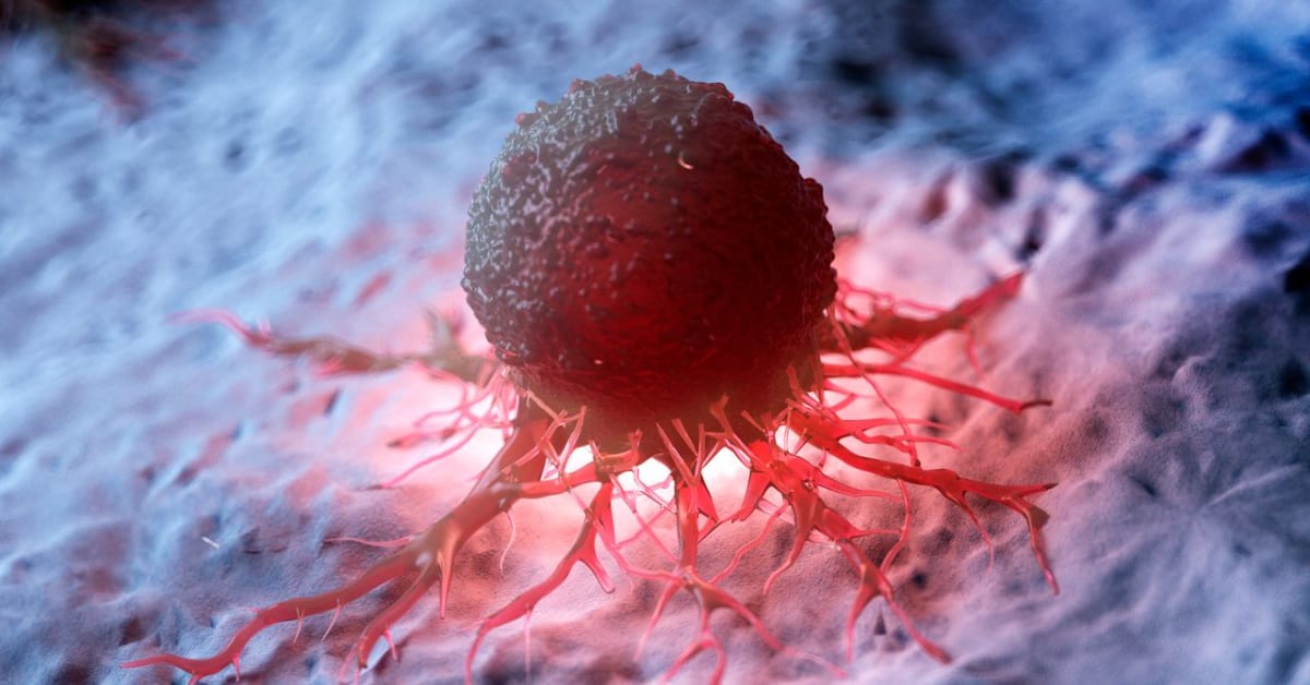 Microscopic illustration of smart nanoparticles delivering mRNA therapy to cancer tumor cells