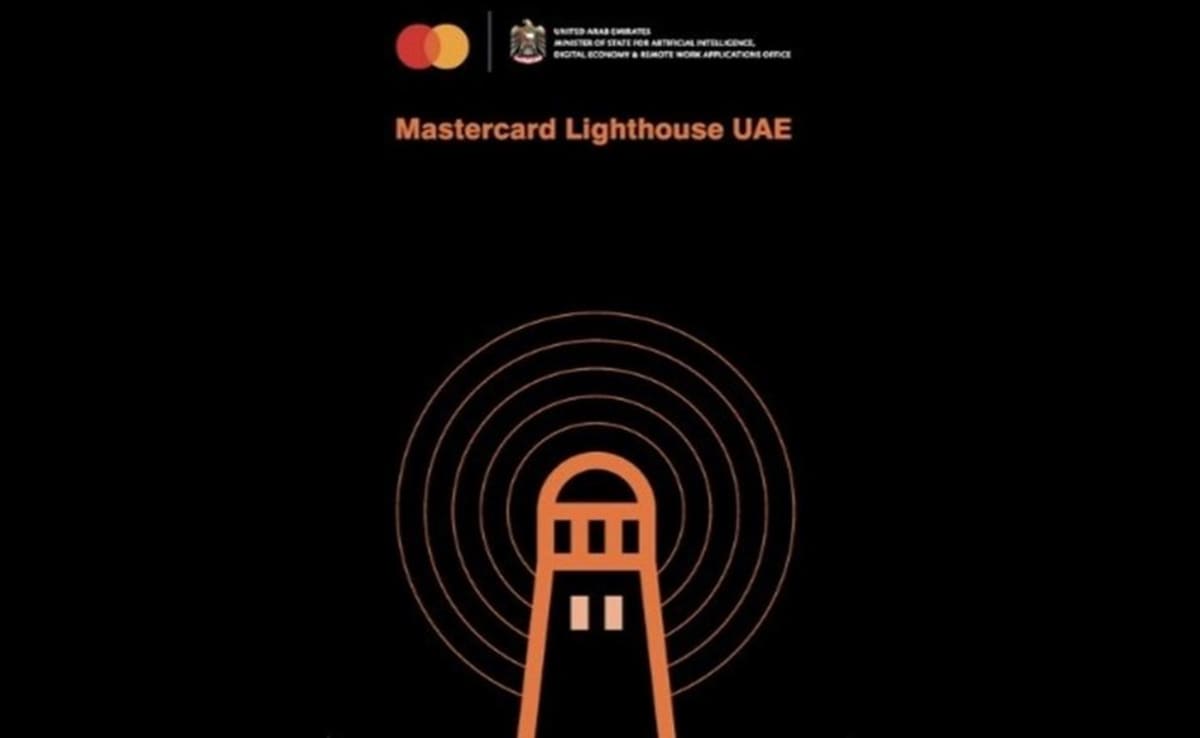 ** Six diverse tech entrepreneurs collaborating in modern Dubai office with AI technology displays