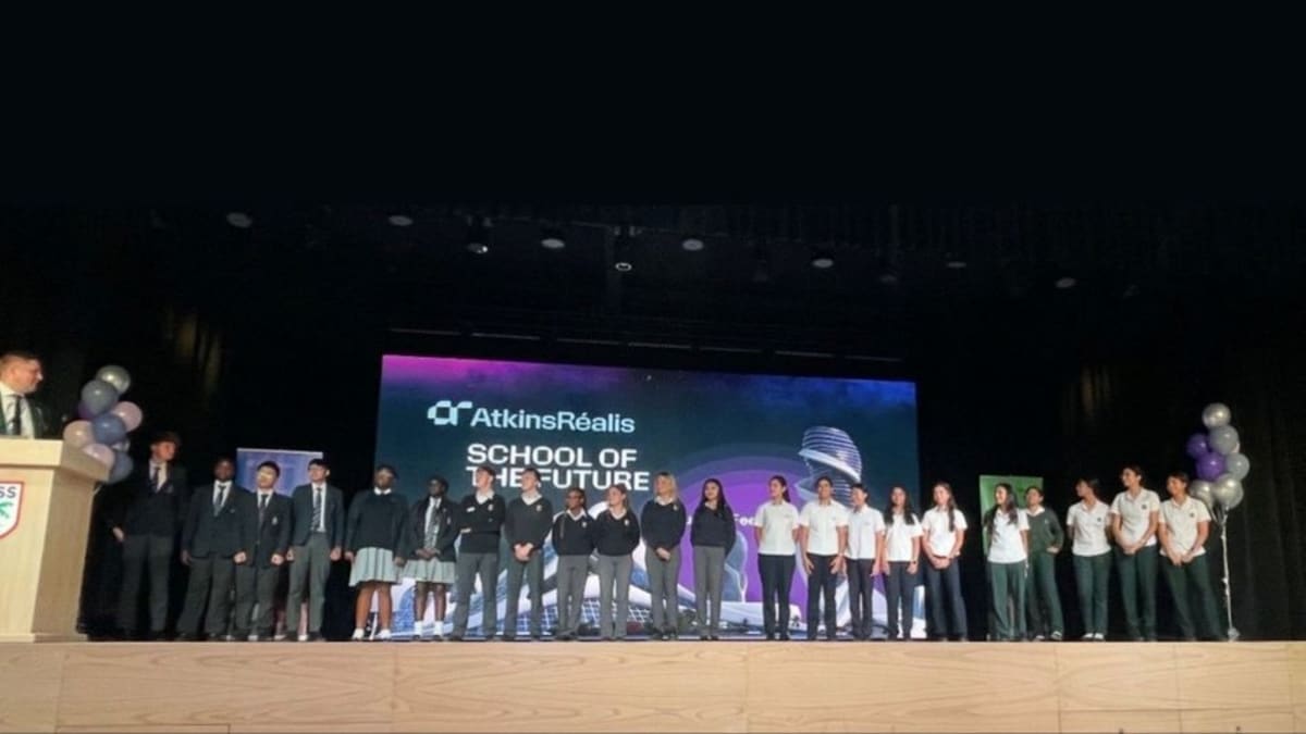UAE students collaborating on water conservation technology project in modern classroom setting