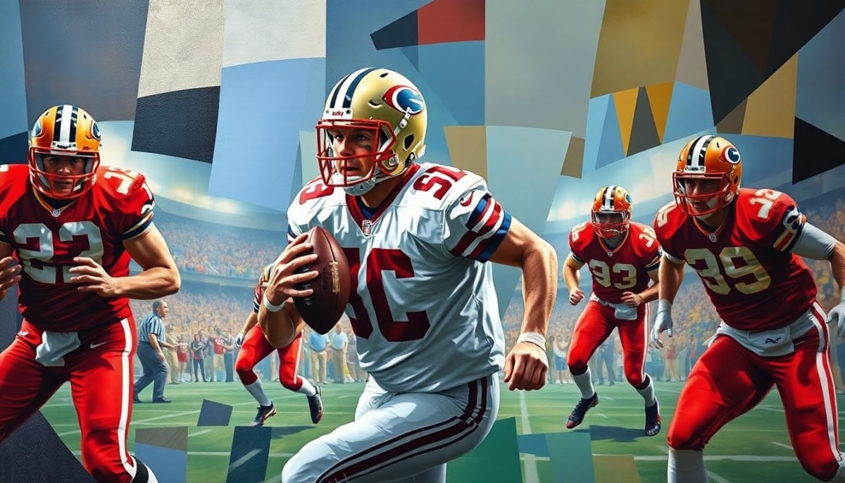 Tom Green in football uniform on practice field with younger McDaniel College teammates