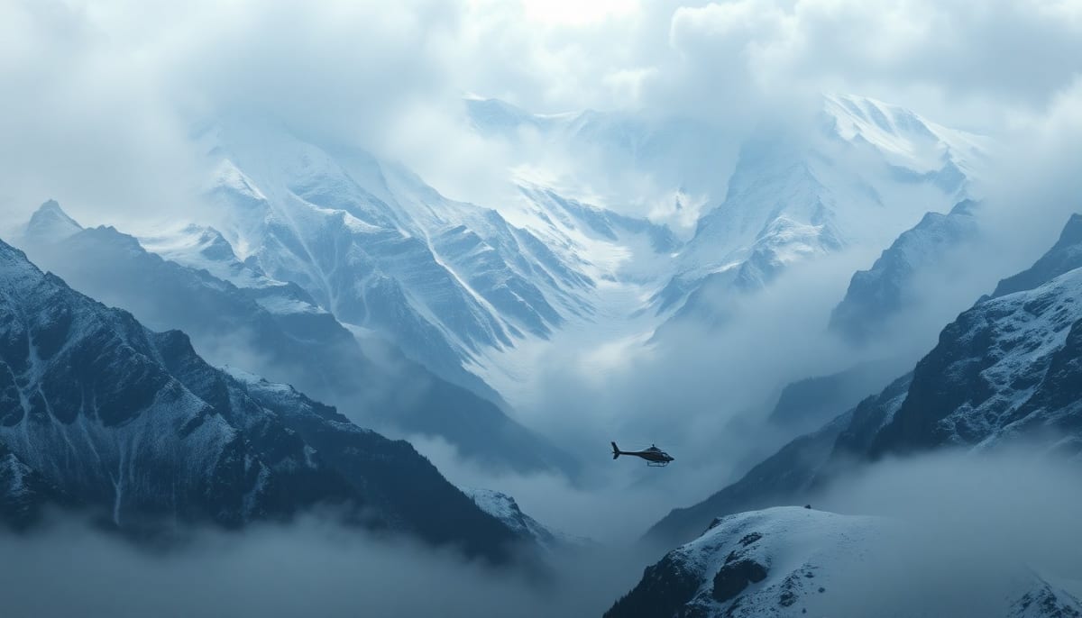 Helicopter rescue operation in snowy Washington mountain backcountry with steep terrain