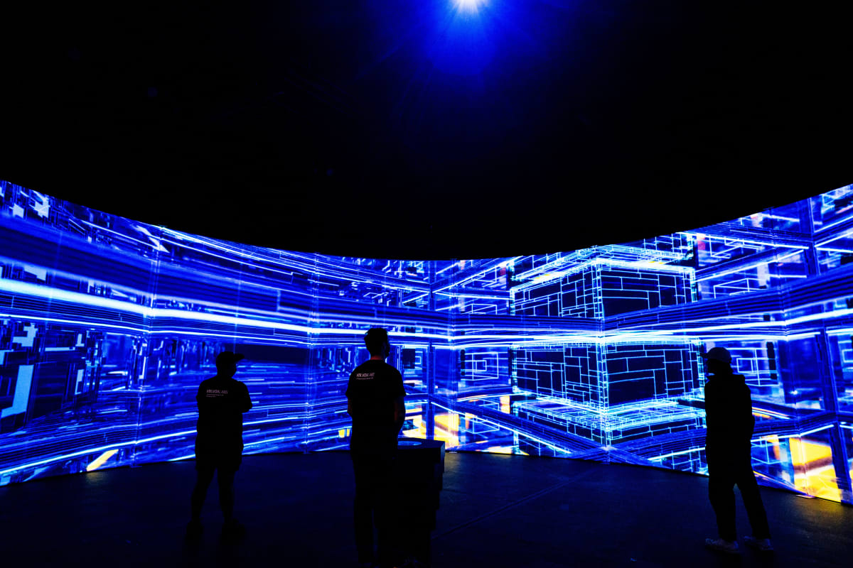 ASU students work with high-resolution LED wall and floor screens in game design lab