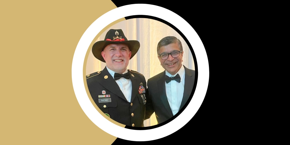Army veteran Dan Rathke with Dr. Sachin Wani at cancer center gala fundraiser