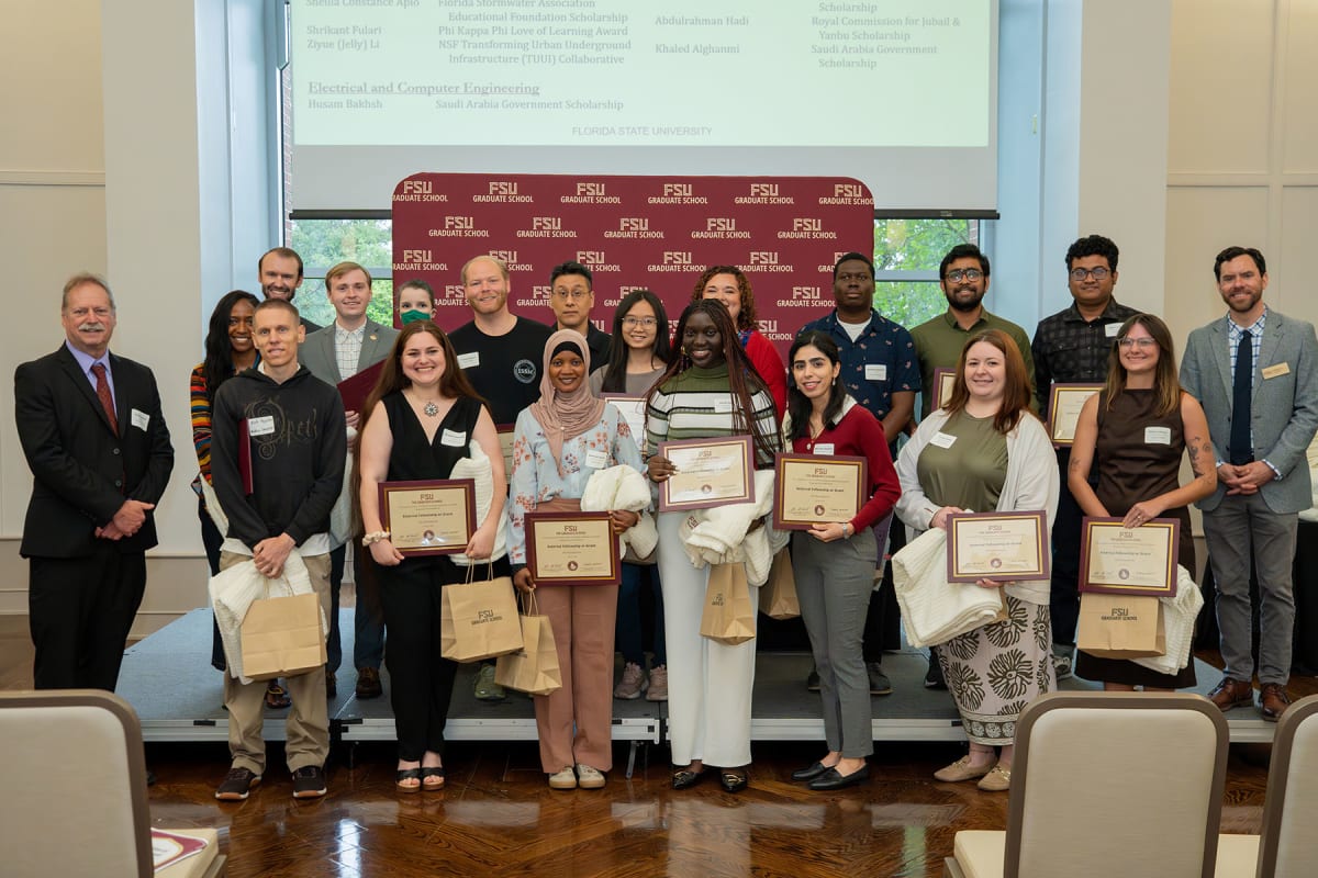 Graduate students receiving awards at Florida State University's celebration of academic excellence event