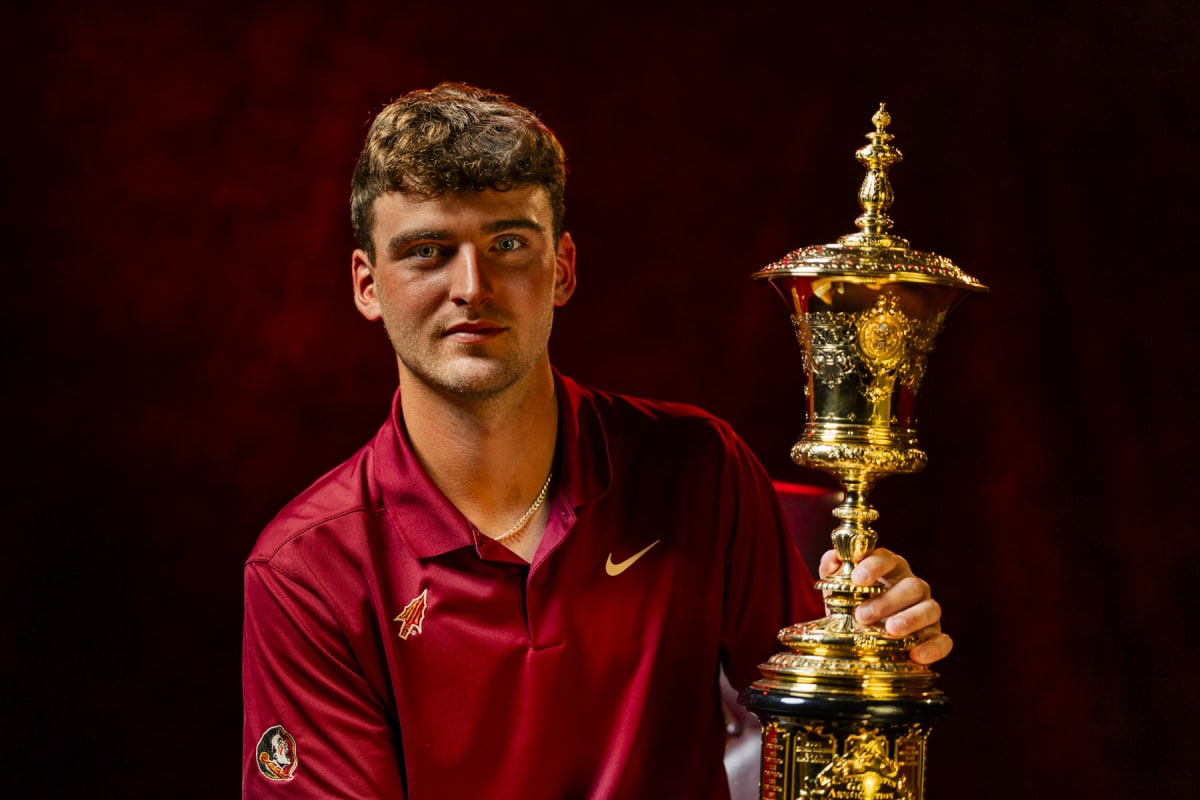 FSU golfer Jack Whaley celebrating his US Amateur Championship victory at Merion Golf Club
