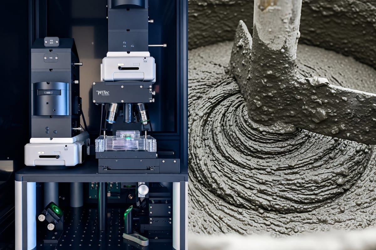 Confocal Raman microscope scanning cement paste samples to track carbon dioxide chemical reactions