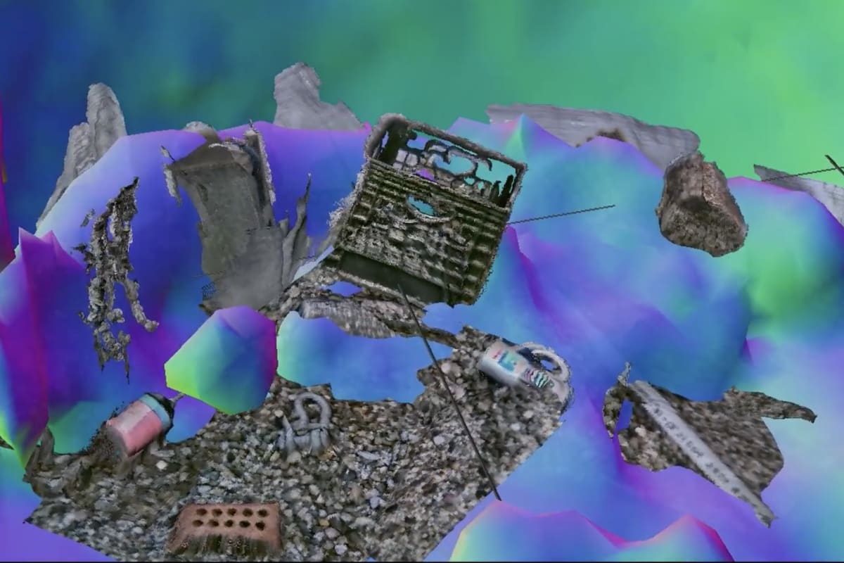 Underwater robot mapping system creating detailed three-dimensional visualization through cloudy sediment-filled water