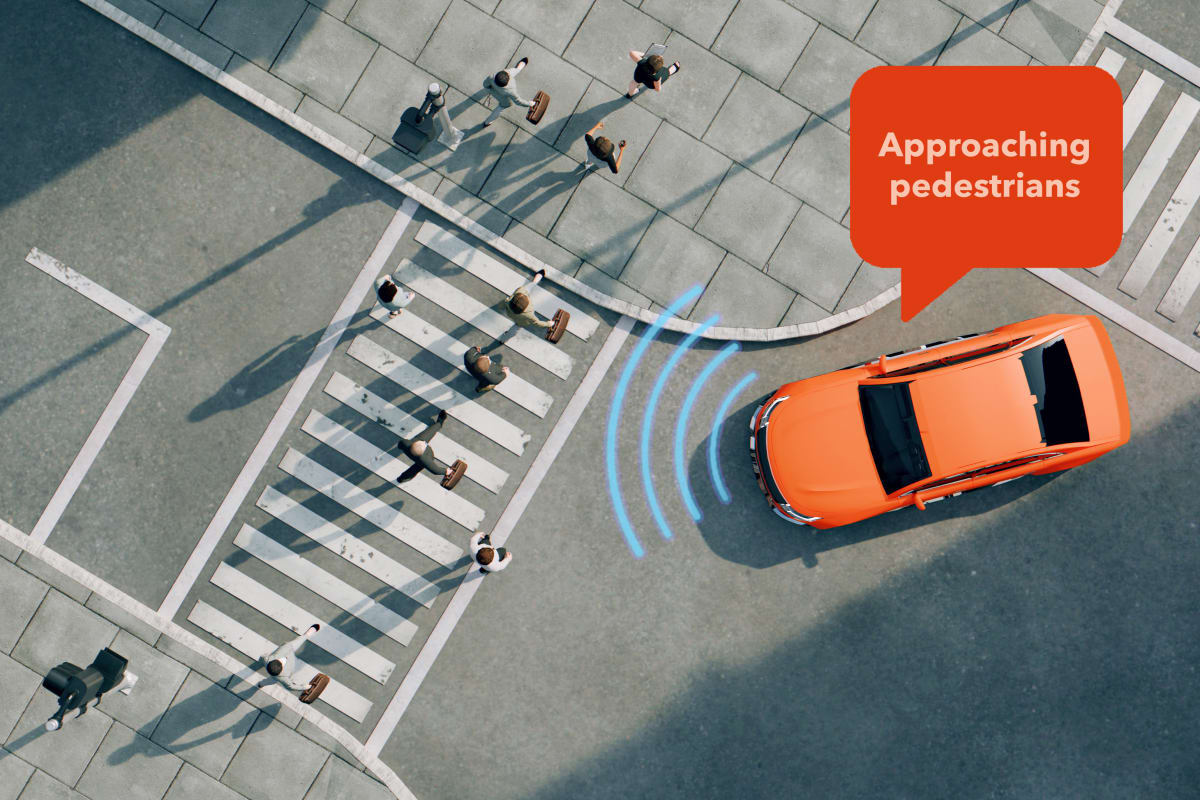 ** Autonomous vehicle dashboard display showing AI reasoning concepts to help passengers understand driving decisions