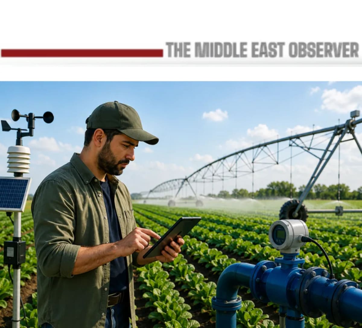 Modern hydroponic farming system with green crops growing in desert greenhouse facility