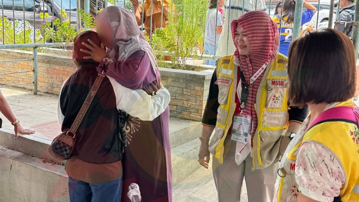 Two teenage girls reuniting with their mothers at Cotabato Airport after being rescued from traffickers
