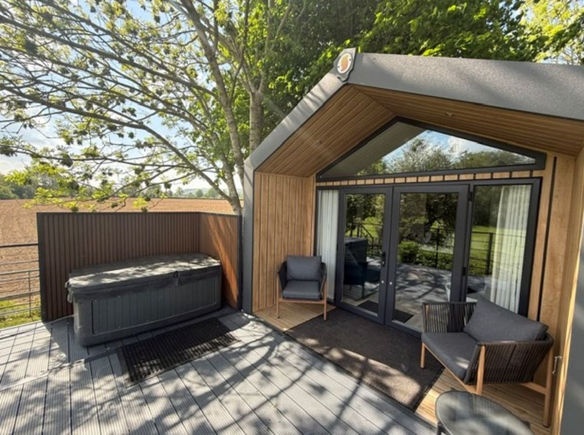** Luxury glamping pods at The Spinney near Bishop's Castle in rural Shropshire England