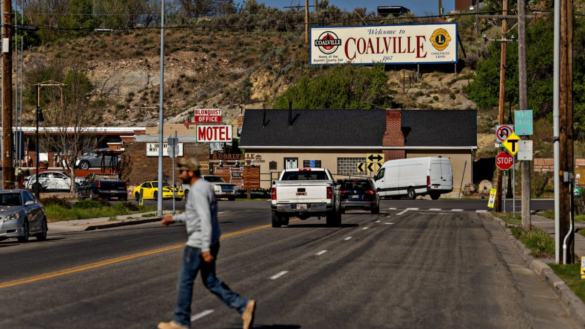 Historic coal miner statue stands outside Coalville City Hall in Utah's Summit County