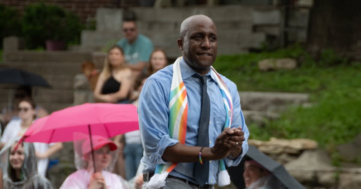 ** Kansas City Mayor Quinton Lucas participates in Pride Parade celebration with community members