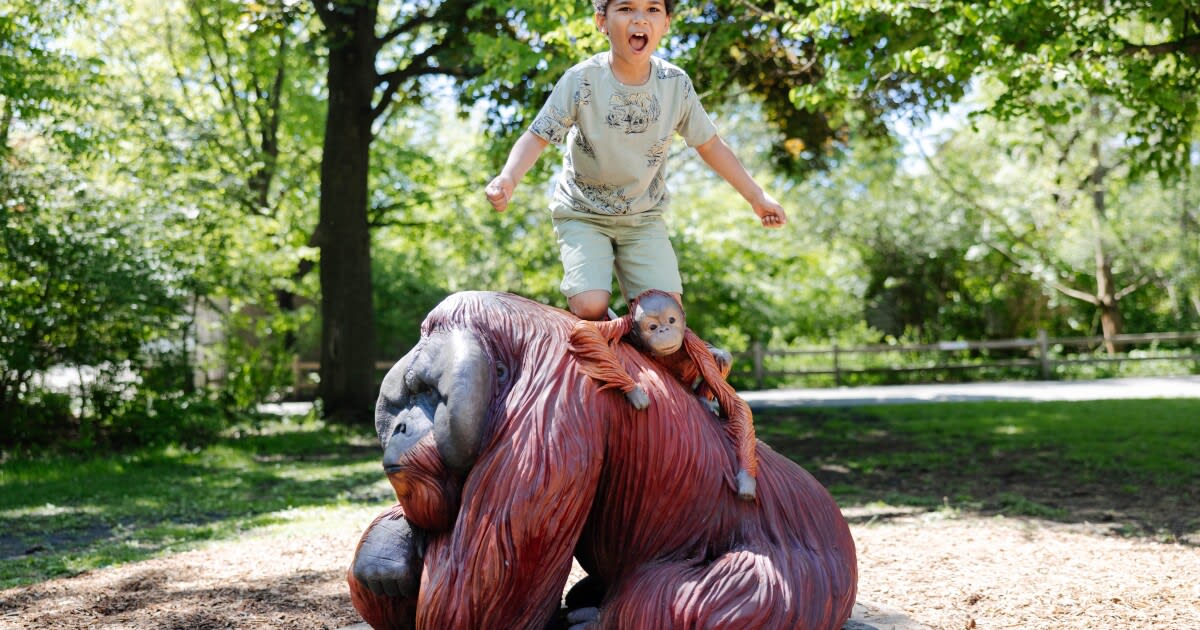 Large climbable animal sculptures on display at Seneca Park Zoo's conservation exhibit