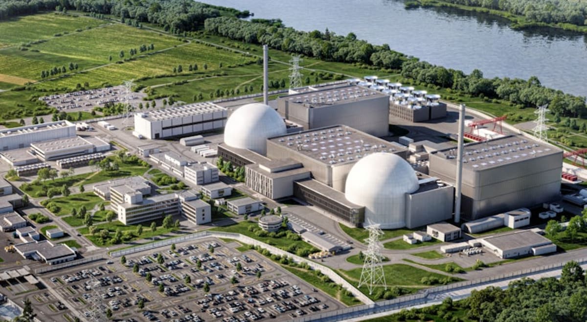Rendering of modern fusion energy facility with laser technology at former Biblis nuclear site in Germany