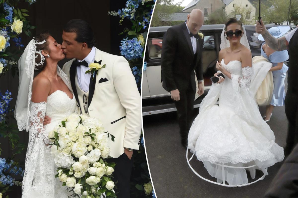 ** Venezuela Fury in white wedding gown and white Crocs at Isle of Man ceremony