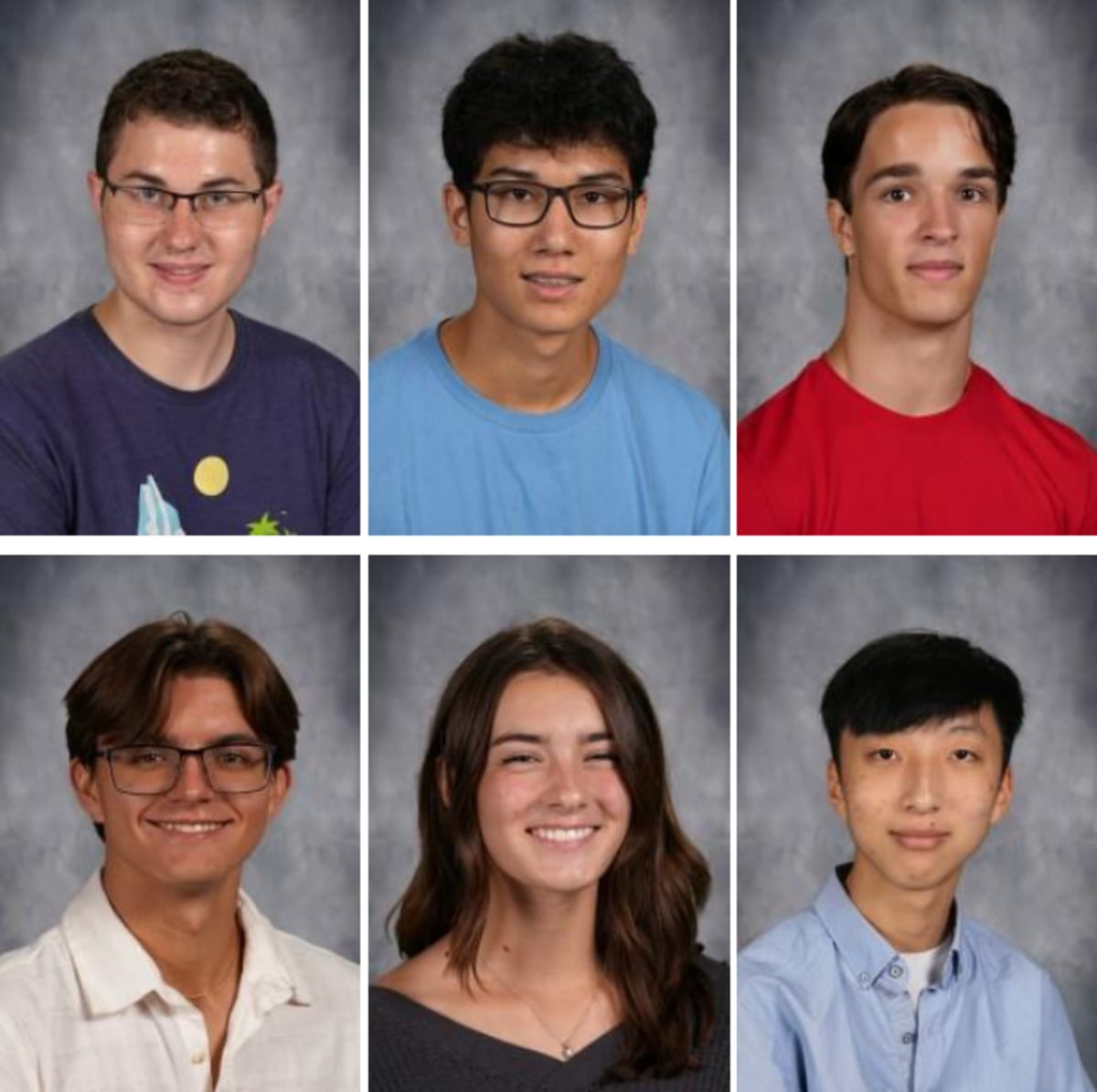 ** Nine smiling high school seniors from Lawrence Kansas celebrating National Merit Scholarship semifinalist achievement