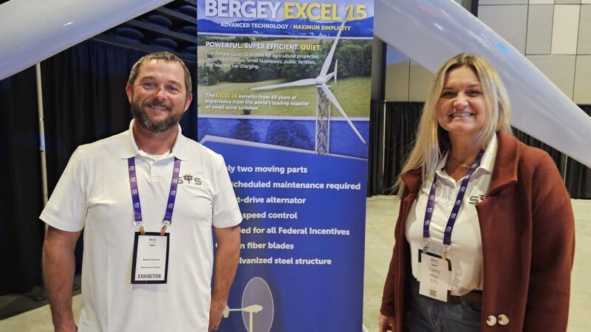 Bergey Excel 15 small wind turbine on display at Minnesota agriculture exposition