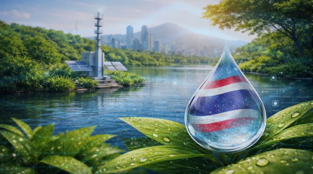 Scientist holding small handheld water testing device with digital display showing chemical readings