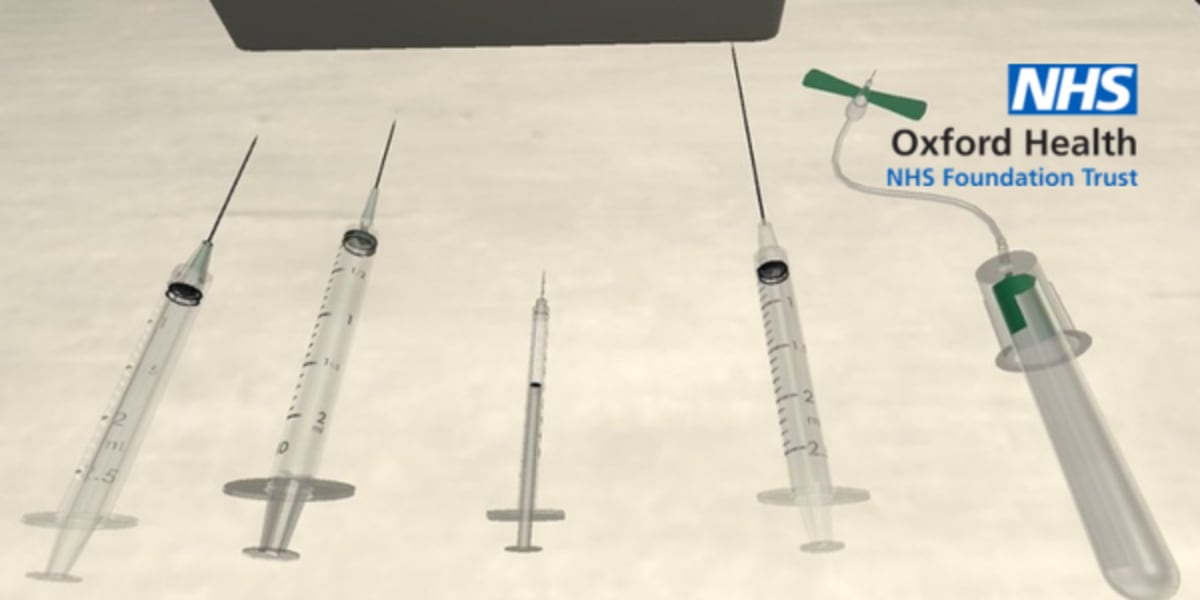 Teenager wearing virtual reality headset during automated needle phobia therapy session