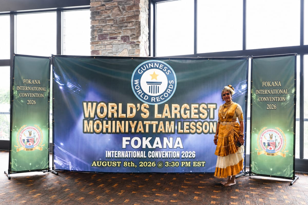 Hundreds of dancers in white and gold traditional costumes perform Mohiniyattam at record-setting event