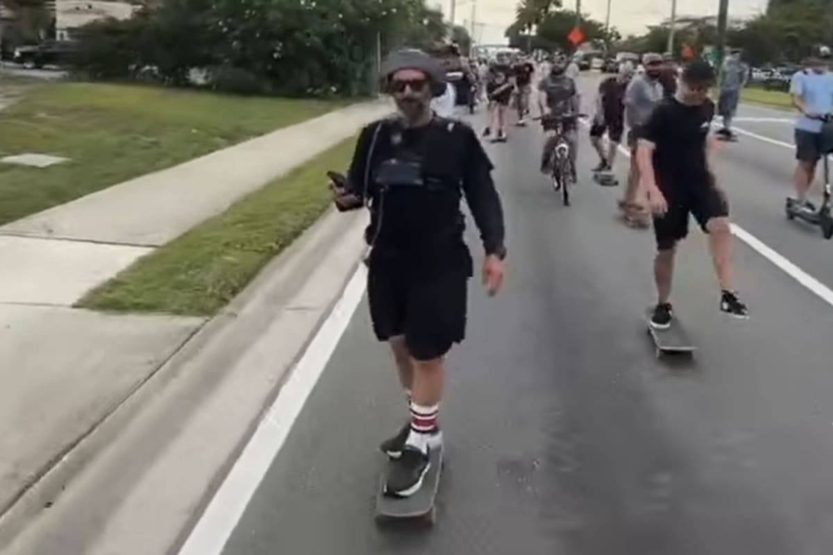 Skateboarder Chad Caruso during his record-breaking 3,000-mile cross-country journey from California to Florida