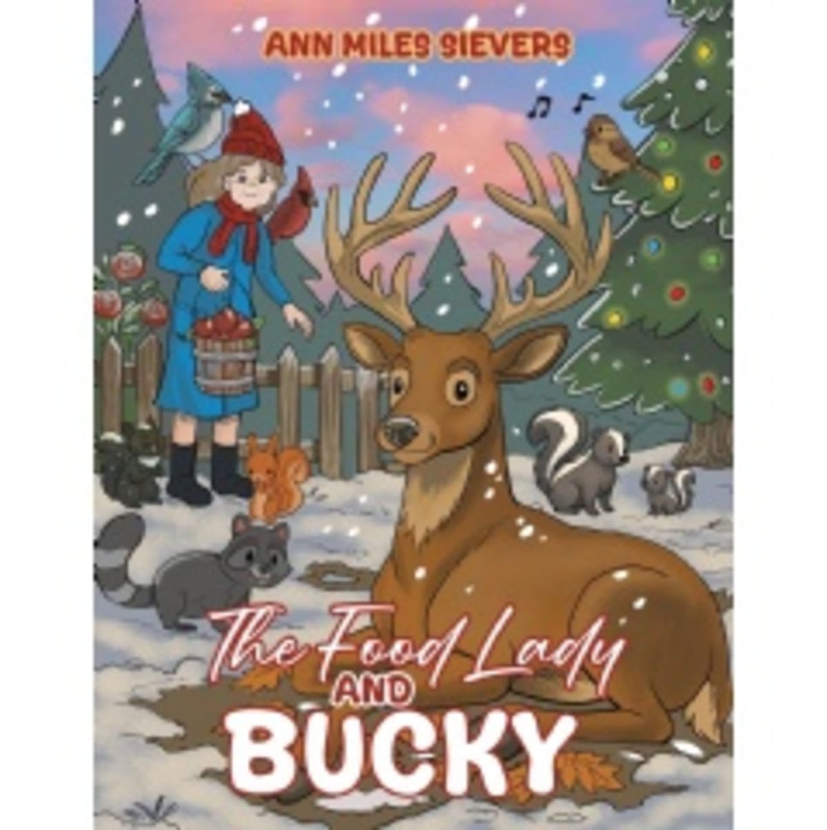 Children's book cover showing deer and forest animals gathered at winter feeding area