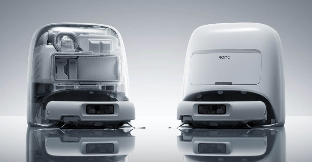 DJI Romo robot vacuum on floor showing security technology improvement