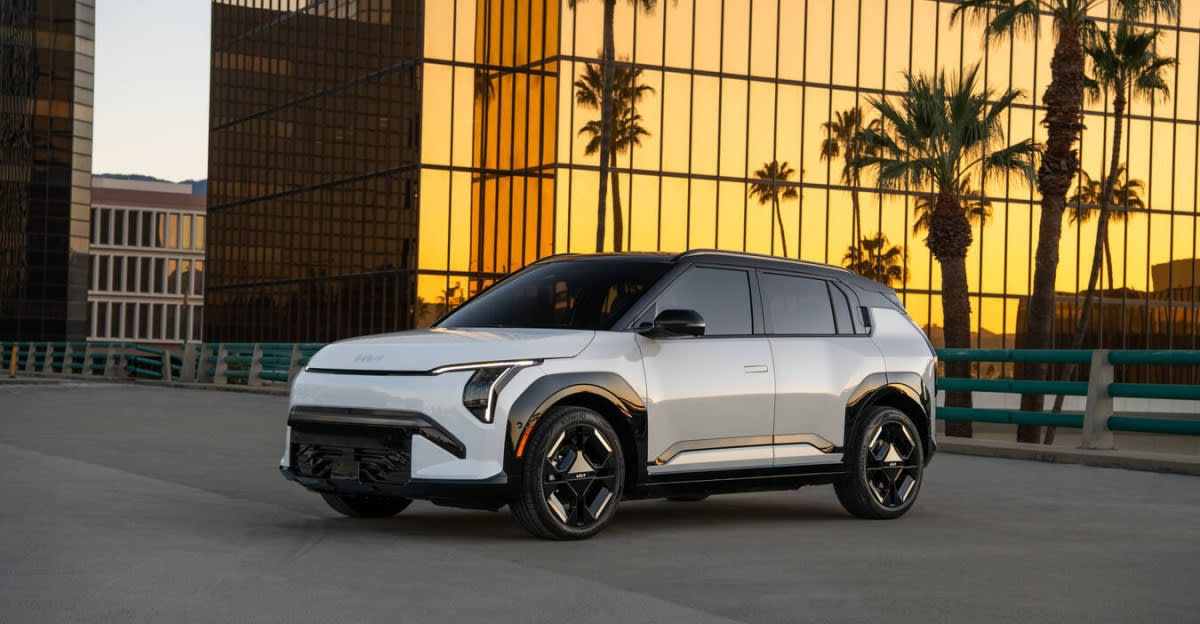 Kia's 2027 EV3 compact electric SUV with sleek boxy design parked outdoors