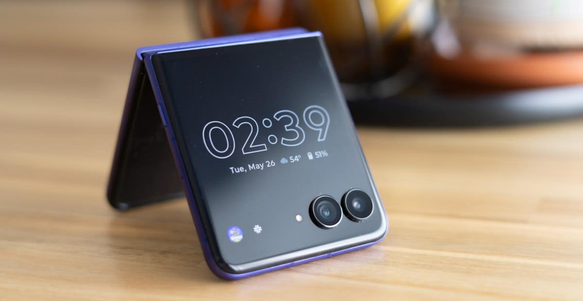Motorola Razr Ultra foldable flip phone displaying secure GrapheneOS operating system interface