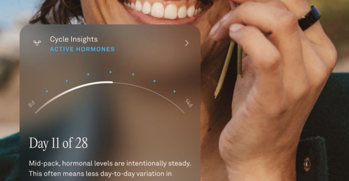 Oura smart ring display showing new hormonal birth control tracking feature interface