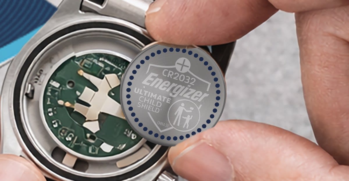 Three silver Energizer Ultimate Child Shield coin batteries in child-resistant safety packaging